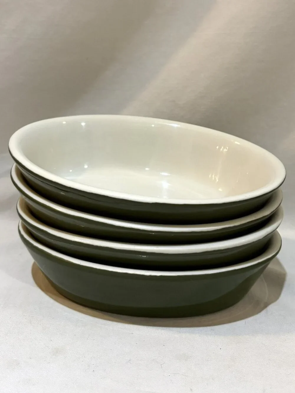Set of 4 HALL #550 GREEN OVAL RESTAURANT WARE INDIVIDUAL CASSEROLE DISHES 8 OZ